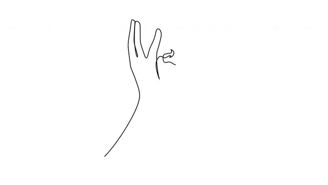 Self drawing animation of continuous line shocked young woman covering her face with hands.