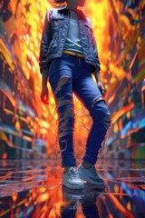 Ripped Jeans and Burning Man. A fictional character created by Generated AI