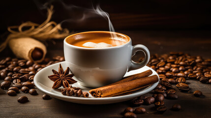 Obraz premium International coffee day coffee banner cup of coffee close up