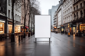 Urban Advertising Canvas Blank White Poster Sign Displayed on City Street. created with Generative AI