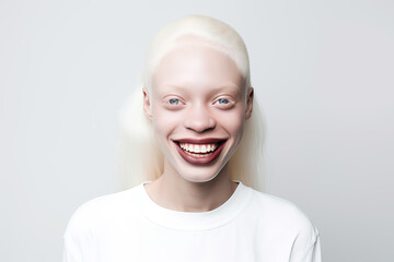 portrait of smiling young black albino woman with blond hair, ai generated - obrazy, fototapety, plakaty
