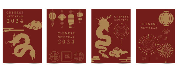Gold red Chinese New Year banner with dragon,cloud.Translation: Happy Chinese new year.Gold red Chinese New Year banner with dragon,cloud.Translation: Happy Chinese new year.