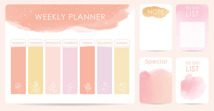 2024 watercolor planner with orange,yellow,pink.Vector illustration for kid and baby.Editable element