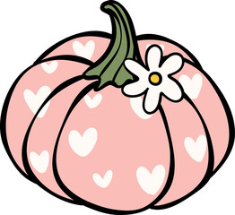 Cute Pink Retro Autumn Pumpkin Doodle Art, Playful Hand Drawn Illustration