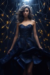 A woman in a blue dress captivated by the stars. A fictional character created by Generated AI