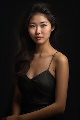 Fototapeta premium Stunning Asian Woman in Black Dress. A fictional character created by Generated AI