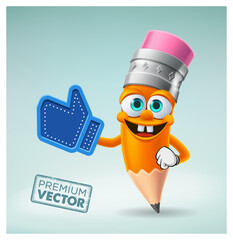 waving like icon hand, Cute Pencil character cartoon vector, back to school