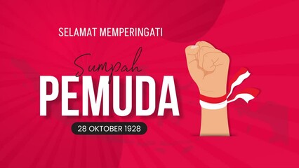 Hari Sumpah Pemuda celebration on October 28th animation with text and hand-fist illustration