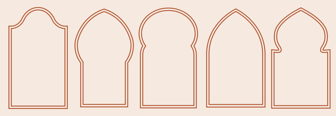 Oriental style windows and arches. Modern boho collection, minimalistic vector illustration design
