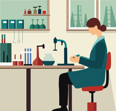 Laboratory worker making tests, vector illustration