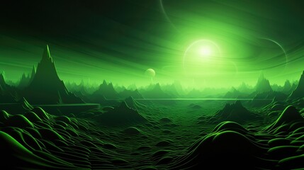 Bright Green Fractal Horizon Background