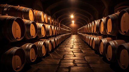 Wine barrels in the wine cellar