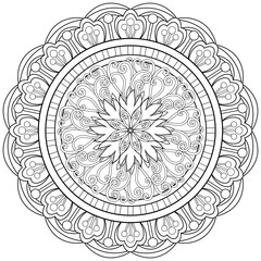 Colouring page, hand drawn, vector. Mandala 236, ethnic, swirl pattern, object isolated on white background.
