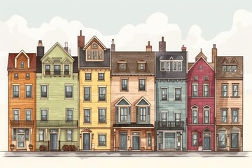 Fototapeta na wymiar colorful row of buildings, city salem town houses street city house design illustration