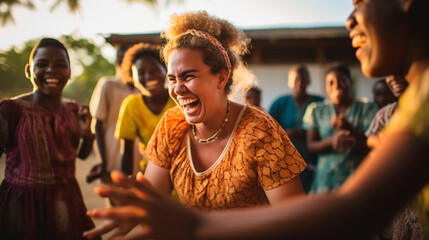 The woman capturing a candid moment with locals during a traditional dance performance in Fiji, celebrating cultural exchange 