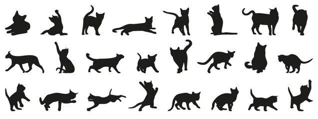 Cat silhouette collection. Set of black cat silhouette. Kitten silhouette collection - obrazy, fototapety, plakaty