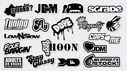 Funny car, truck bumper stickers set in vector format  © Pixelprime