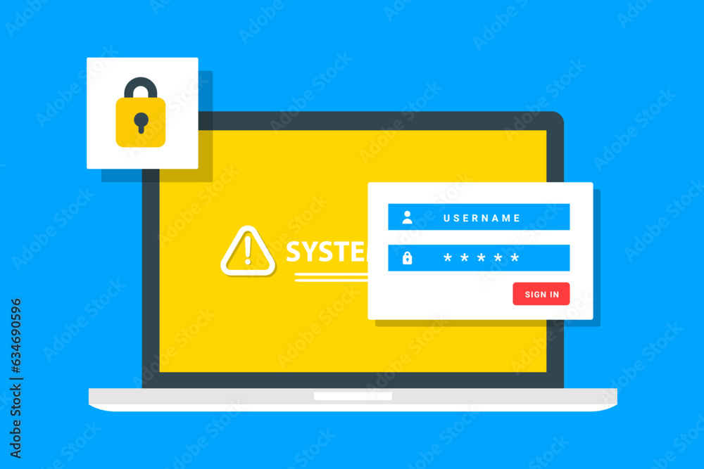 Poster login laptop with password in a flat design