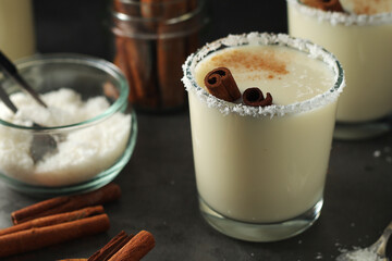 Two glasses with traditional Puerto Rico cocktail Coquito