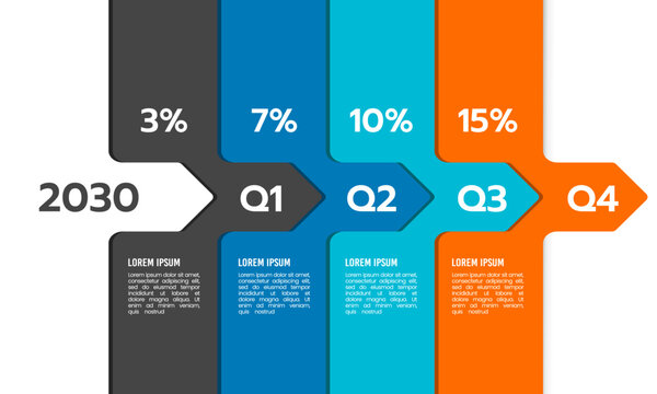 Business presentation 4 quarters growth of the year. Vector illustration.