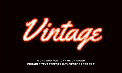 Vintage editable text effect template, neon light typeface, premium vector