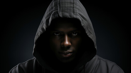 Portrait of a man in hood. Generative Ai