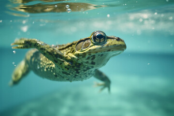 Fototapeta na wymiar a frog swimming in the pool