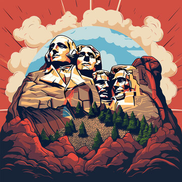 Mount Rushmore. Mount Rushmore hand-drawn comic illustration. Vector doodle style cartoon illustration