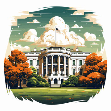 The White House. White House hand-drawn comic illustration. Vector doodle style cartoon illustration