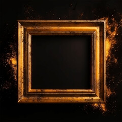 Golden ornamental photo frame on black isolated background - ai generative