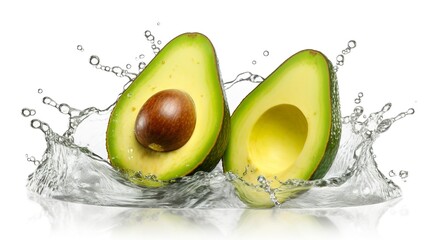Avocado with water splash on white background, Generative AI