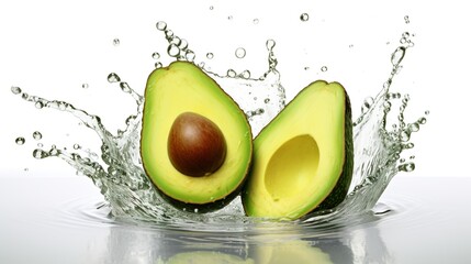 Avocado with water splash on white background, Generative AI