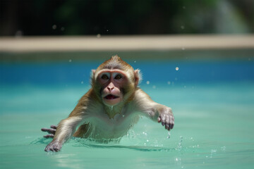 a monkey swimming in the pool