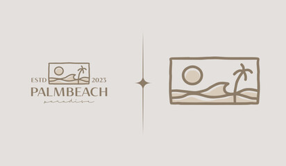 Palm Tree Beach Logo Template. Universal creative premium symbol. Vector illustration. Creative Minimal design template. Symbol for Corporate Business Identity