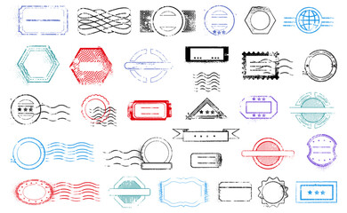 Mail and postal signs and insignias, empty banners and circles, realistic illustration collection. Copy space vintage marks and retro imprinting. Postage services and correspondence © Sensvector