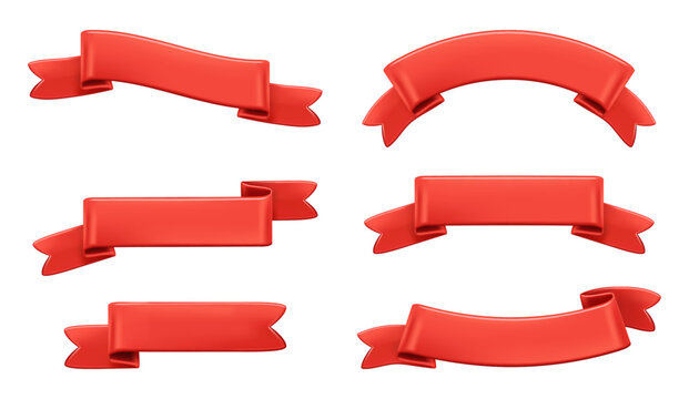 Silk ribbons and banners for copy space, realistic illustration collection. Isolated labels for announcement and advertisement, celebration or ceremony or special occasion or events