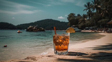 Tropical Cocktail by the Ocean Under Swaying Palm Trees