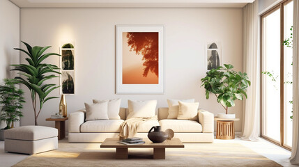 Living room interior design with photo frame - ai generative