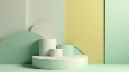 minimalist abstract 3D geometric podium display for product presentation branding and packaging presentation with pastel scene background