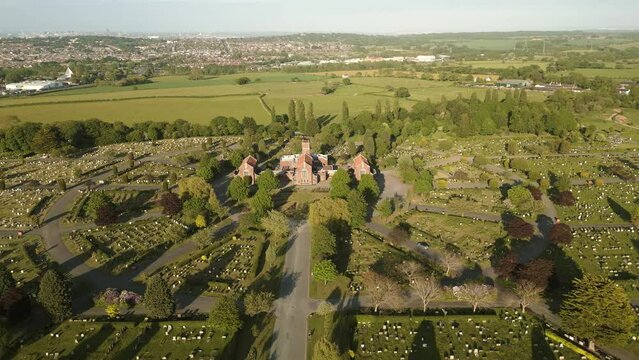 Aerial view, Landican Cemetery and Crematorium, Woodchurch Wirral, England