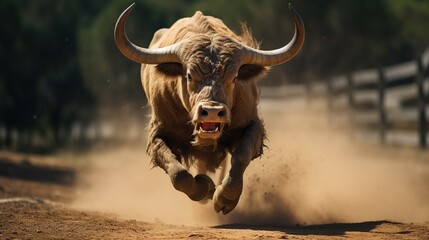 angry bull showing his fangs - obrazy, fototapety, plakaty