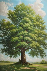 Green Summer Oak Tree Oil Painting