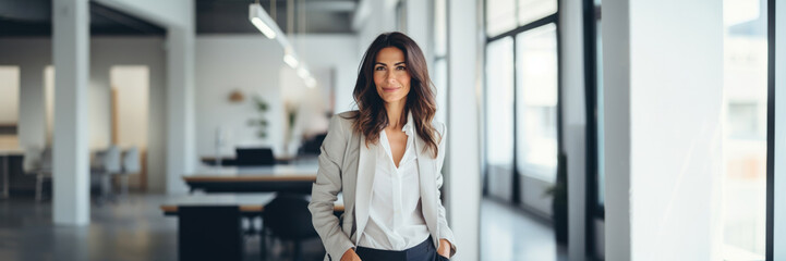 Portrait of a middle-aged latino american business woman in a bright modern office