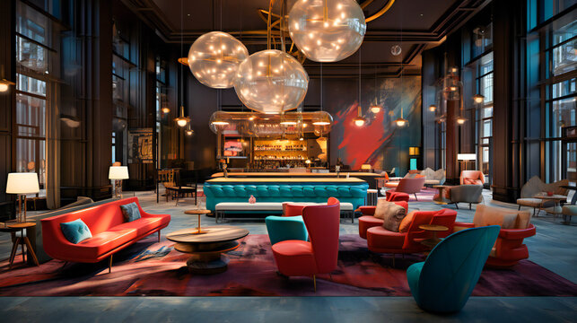 Interior of a hotel bar or lobby