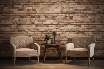 Beige brick background with vintage style interior design.