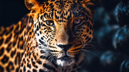 Fototapeta na wymiar African Leopard with Spotted Fur Portrait of a Wild Cat in the Jungle AI Generative