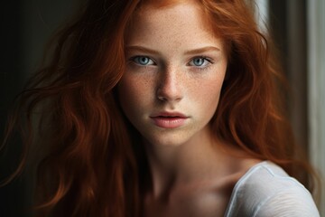 Fototapeta premium Young red-haired girl with clean, healthy skin.