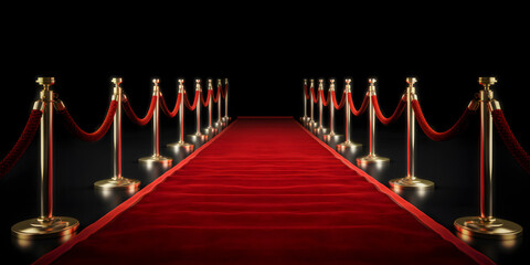 Red carpet and golden barrier banner. Generation AI