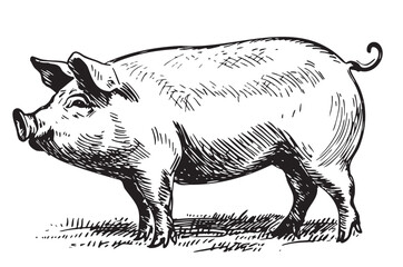 Fat pig in graphic style Farming and animal husbandry illustration