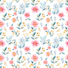 Fototapeta na wymiar watercolor floral seamless pattern with white background